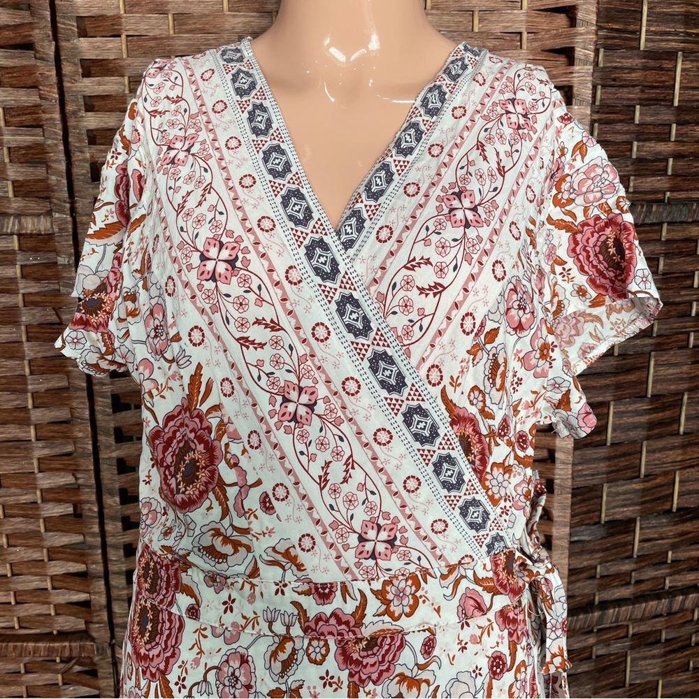 Zesica Floral Wrap Maxi Dress V-neckline, Boho Hippie Cottagecore, Size L. - Picture 2 of 13